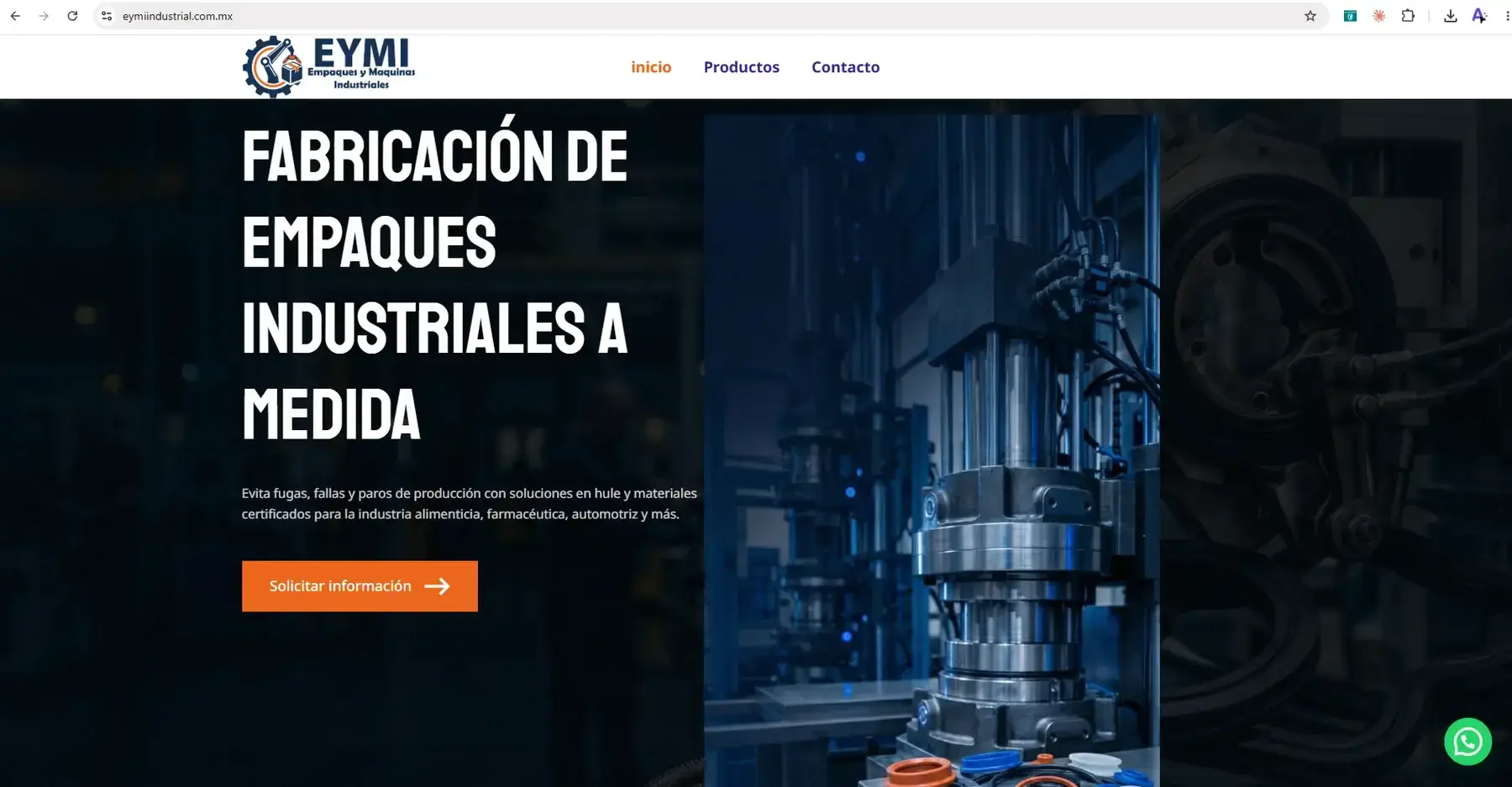 Vista del sitio web de EYMI Industrial