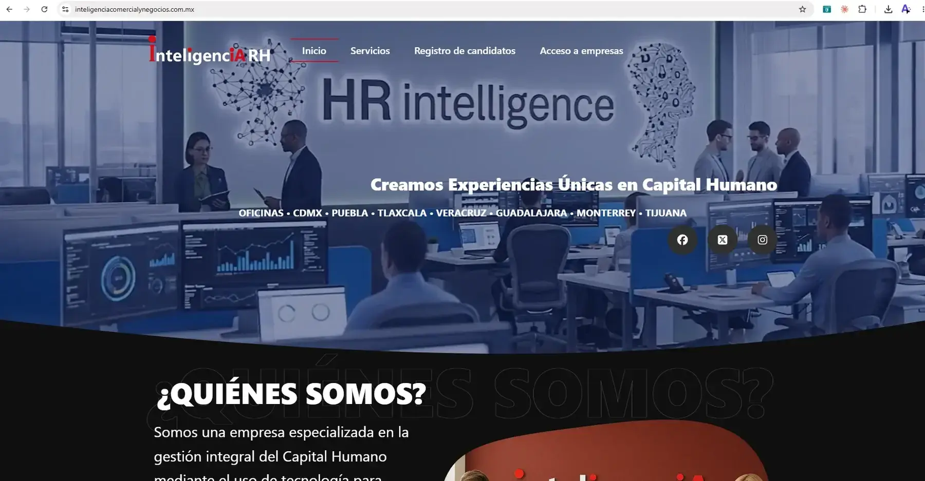 Vista del sitio web de Inteligencia RH